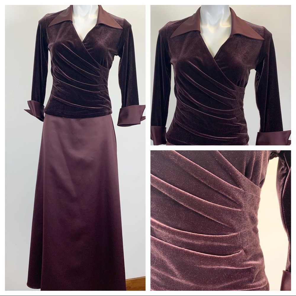 JS Collections 2 piece formal velvet satin outfit skirt jacket top